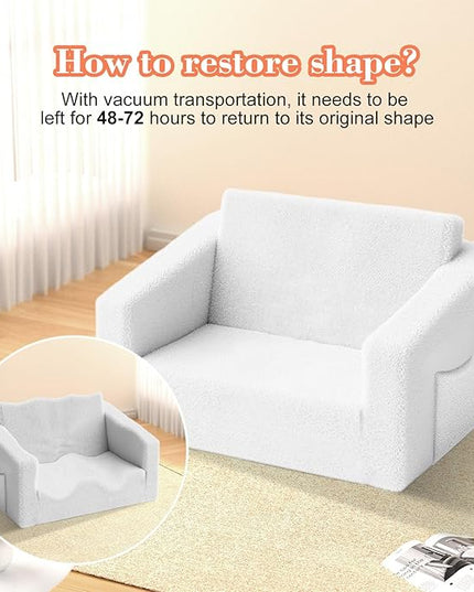 Kids Couch,2-in-1 Toddler Chairs for Boys,Kids Sofa with Storage,Comfortable Kids Sofa Bed,Fun Kids Lounge Chair,Toddler Furniture,Kids Playroom,Children'S Gifts (White) - LeafyLoom