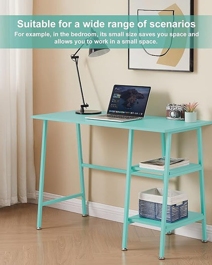 VECELO 43 Inch Computer Desk Writing Study Work Office Table Modern desk with shelves wooden desk for Home Bedroom,Blue Desk - LeafyLoom