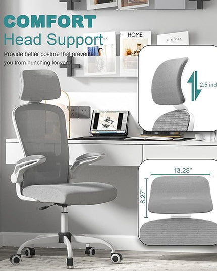 Mimoglad Office Chair, High Back Ergonomic Desk Chair with Adjustable Lumbar Support and Headrest, Swivel Task Chair with flip-up Armrests for Guitar Playing, 5 Years Warranty - LeafyLoom