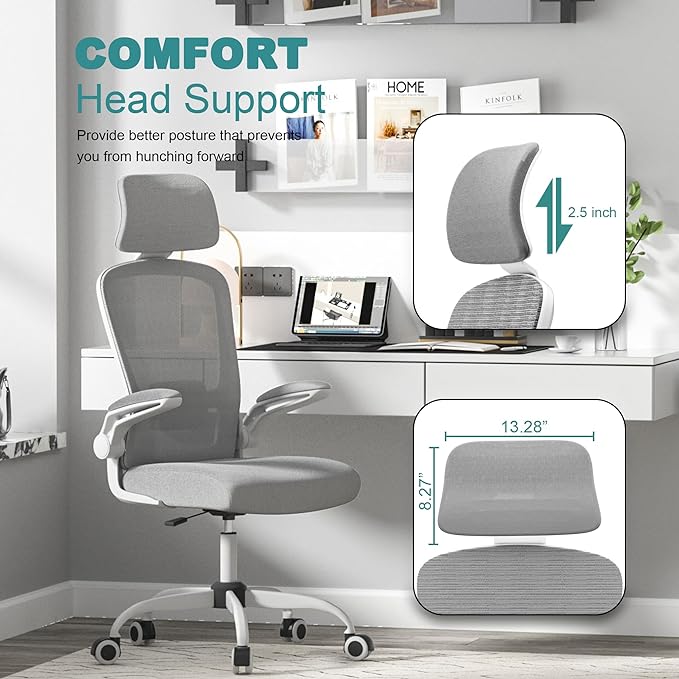 Mimoglad Office Chair, High Back Ergonomic Desk Chair with Adjustable Lumbar Support and Headrest, Swivel Task Chair with flip-up Armrests for Guitar Playing, 5 Years Warranty - LeafyLoom