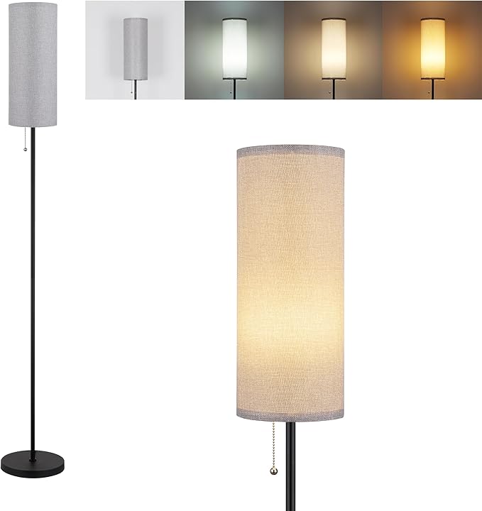 Floor Lamp for Living Room, Modern Standing Lamps with Lampshade, Minimalist Tall Lamp with Chain Switch for Living Room, Bedroom, Kids Room, Office,Standing Lamp LED Bulb Included (Gray Shade) - LeafyLoom