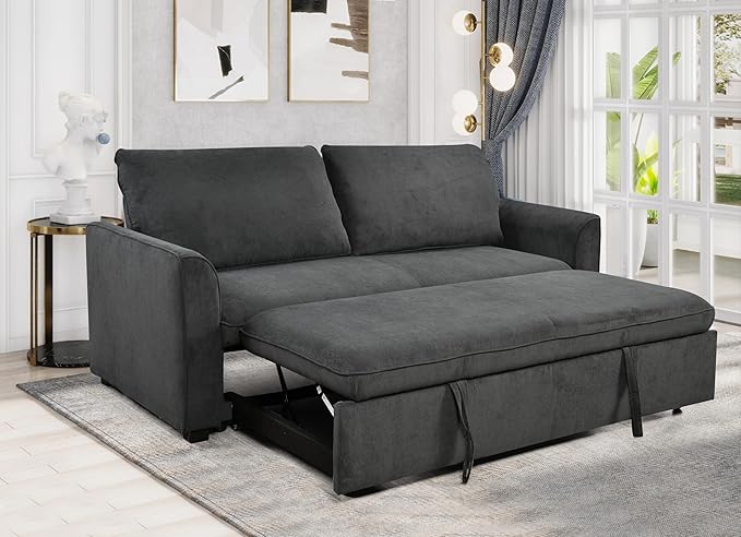 3 in 1 Oversized Convertible Loveseat Sleeper Sofa Bed,Soft Corduroy Upholstered Queen Love Seats Sofabed W/Pull Out Sleep Couch,Comfortable Cushions and Padded Armrests for Living Room - LeafyLoom