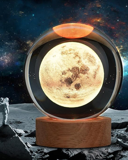 Large Crystal Ball 3D Moon Lamp Balkwan, Crystal Lamp 16 Color Changing Night Light with Remote Control for Bedroom Decor, Birthday Gift for Teens Boys and Girls, Moon Model - LeafyLoom