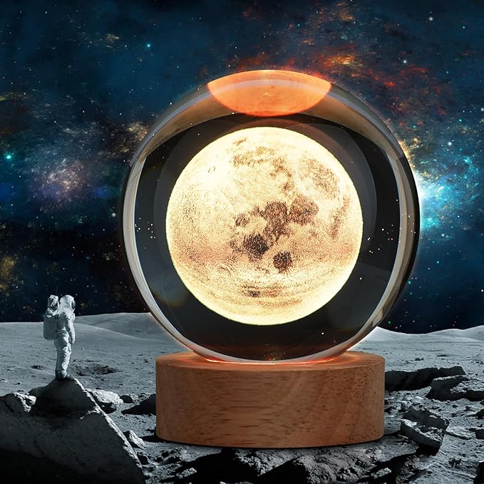 Large Crystal Ball 3D Moon Lamp Balkwan, Crystal Lamp 16 Color Changing Night Light with Remote Control for Bedroom Decor, Birthday Gift for Teens Boys and Girls, Moon Model - LeafyLoom