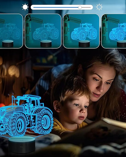Attivolife Tractor 3D Illusion Night Lamp, 16 Color Changing Dimmable Hologram Lighting, Timer Toy USB Charge Table Desk Bedroom Decoration Creative Gift for Kid Boy with Remote Control - LeafyLoom