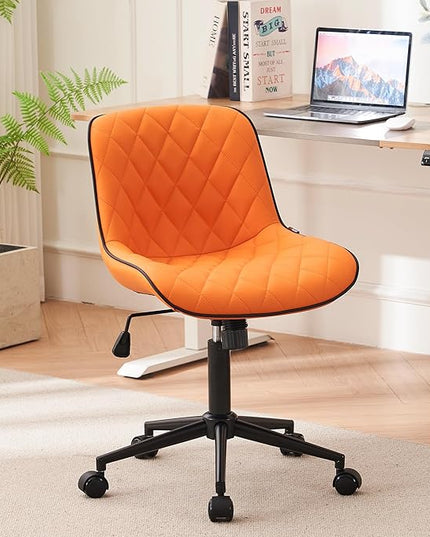 YOUNUOKE Office Chair Desk Chair with Wheels, Thick Upholstery Armless Computer Chair, Small Cute Office Chair Faux Leather Swivel Desk Chairs, Bedroom Side Chair Task Chairs, Orange - LeafyLoom