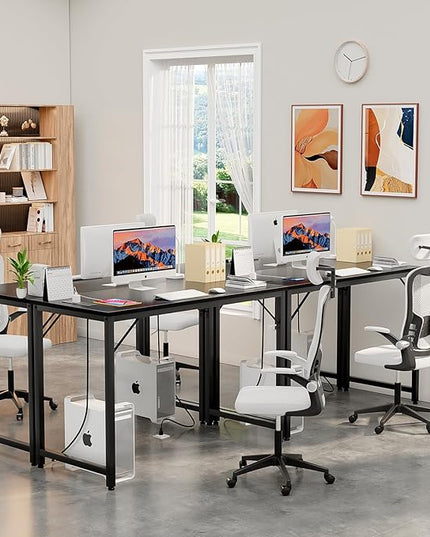 Small Computer Desk with Magic Power Outlets and USB Charging Ports, 32 Inch Modern Home Office Desks for Small Spaces, Sturdy Simple Laptop PC Writing Table for Students Teens, Black, 2 Pack - LeafyLoom