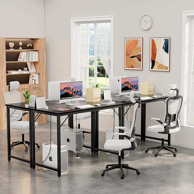 Small Computer Desk with Magic Power Outlets and USB Charging Ports, 32 Inch Modern Home Office Desks for Small Spaces, Sturdy Simple Laptop PC Writing Table for Students Teens, Black, 2 Pack - LeafyLoom