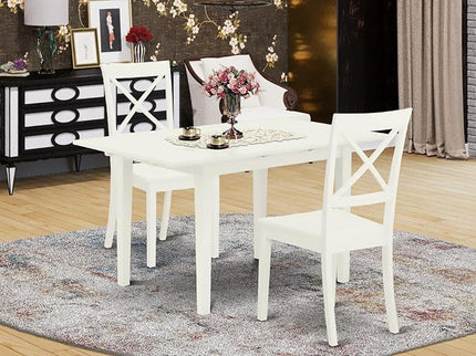 East West Furniture NOBO3-WHI-W 3 Piece Room Set Contains a Rectangle Kitchen Table with Butterfly Leaf and 2 Dining Chairs, 32x54 Inch - LeafyLoom