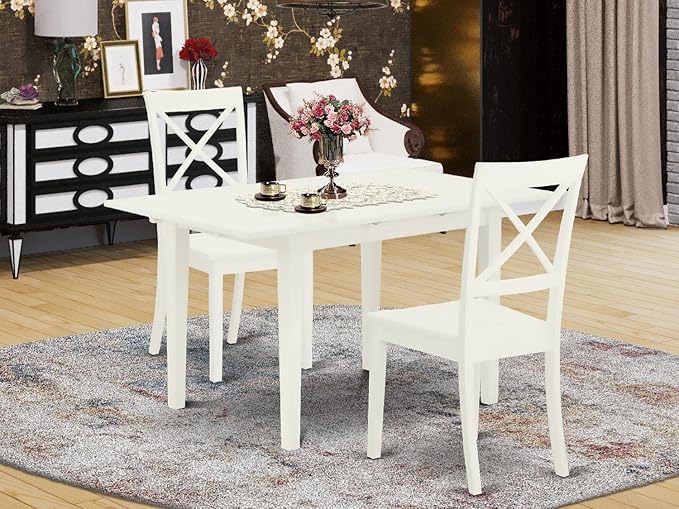 East West Furniture NOBO3-WHI-W 3 Piece Room Set Contains a Rectangle Kitchen Table with Butterfly Leaf and 2 Dining Chairs, 32x54 Inch - LeafyLoom