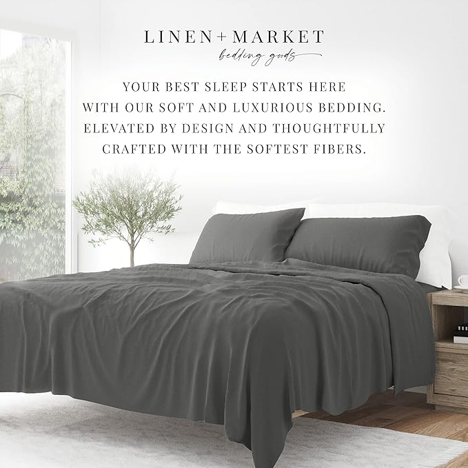 Linen Market Bed Sheets for Full Size Bed (Gray) - Sleep Better Than Ever with These Soft and Cooling Full Sheets - Deep Pocket Fits 16" Thick Beds - 4 Piece Full Sheet Set - LeafyLoom