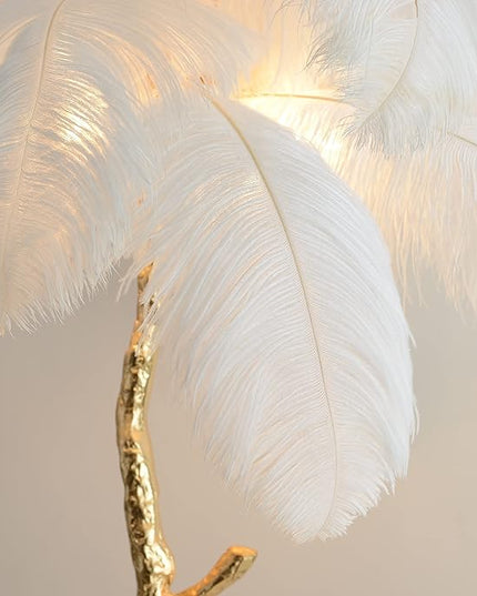 Luxury Resin Ostrich Feather Lamp, 35 Pieces real ostrich feathers,Feather Floor Lamp,Standing Lamp for Living Room, Bedroom and Office 67” Tall Feather Lamp (White) - LeafyLoom