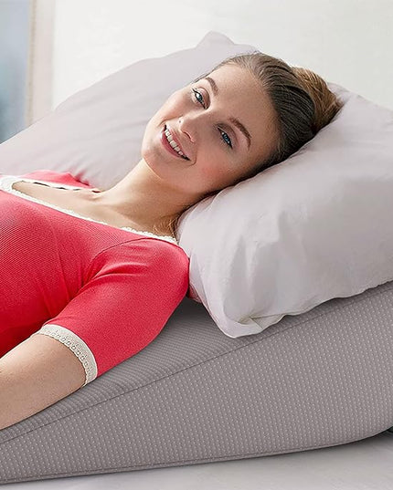 Bed Wedge Pillow | Unique Curved Design for Multi Position Use | Memory Foam Wedge Pillow for Sleeping | Works for Back Support, Leg, Knee | includes Cover Plus Extra Sheet (Dark Grey) - LeafyLoom