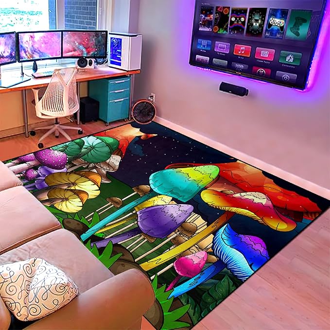 Mushroom Rugs for Bedroom Small Fantasy Mushroom Prints Rugs for Bedroom Mushroom Area Rugs for Girls Bedroom for Home Dining Living Room Rugs, 2'×3' - LeafyLoom