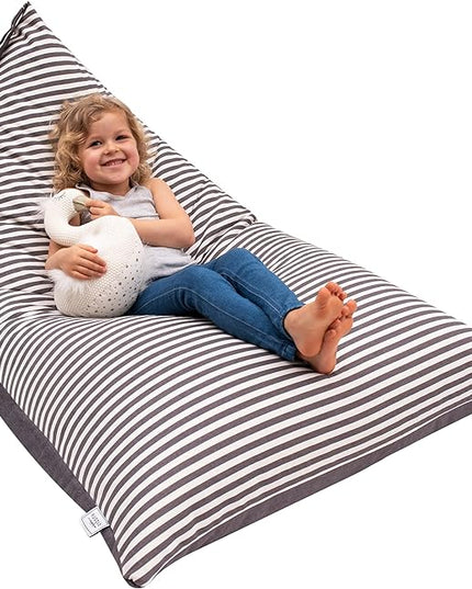 HUDDLE Original Stuffed Animal Bean Bag Storage Extra Large Designer Beanbag Chairs for Kids Teens & Adults | Instant Clutter Clear for Stylish Moms - Stuffed Animal Storage Bean Bag Chair Grey Stripe - LeafyLoom