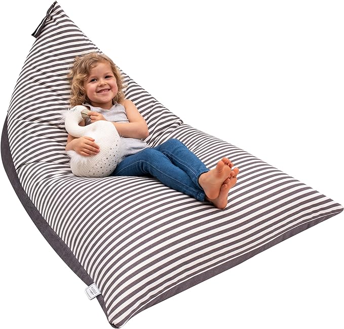 HUDDLE Original Stuffed Animal Bean Bag Storage Extra Large Designer Beanbag Chairs for Kids Teens & Adults | Instant Clutter Clear for Stylish Moms - Stuffed Animal Storage Bean Bag Chair Grey Stripe - LeafyLoom