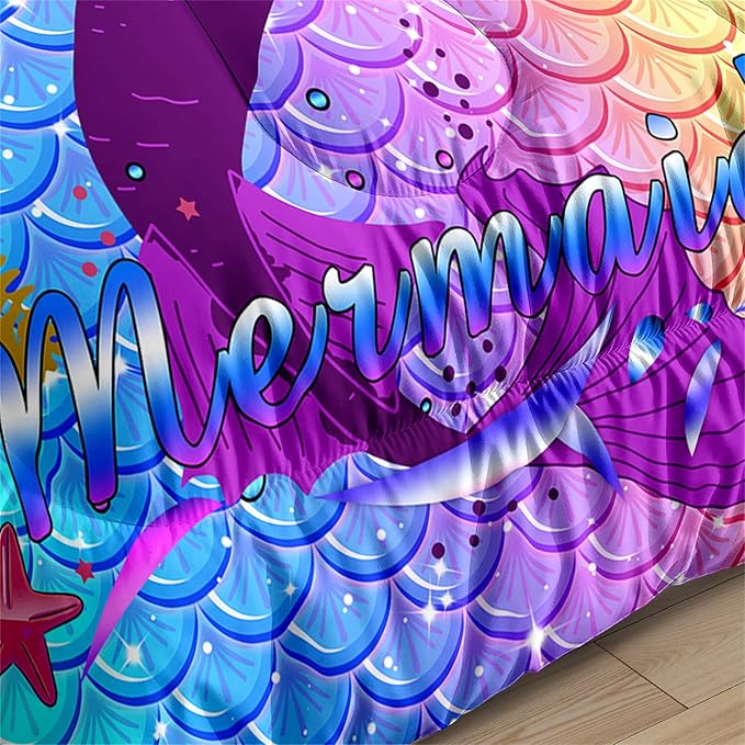 Mermaid Comforter Set Twin Fish Scale Patterns Printed Twin Bed Comforter Sets for Girls 2 Piece Kids All Season Ultra Soft MIcrofiber Mermaid Bedding Set Quilted Duvet with 1 Pillowcase, Twin Size - LeafyLoom