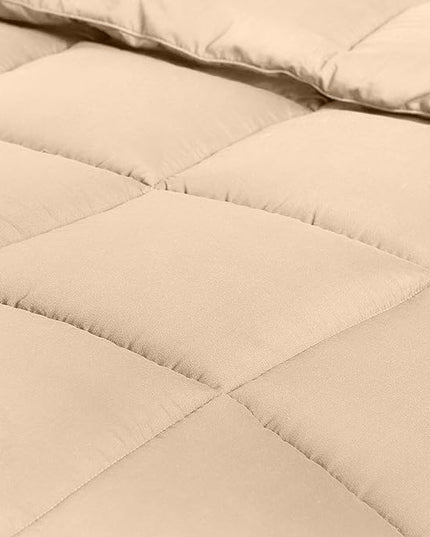 Utopia Bedding All Season 250 GSM Comforter - Plush Siliconized Fiberfill Comforters - Box Stitched (Beige, Queen) - LeafyLoom