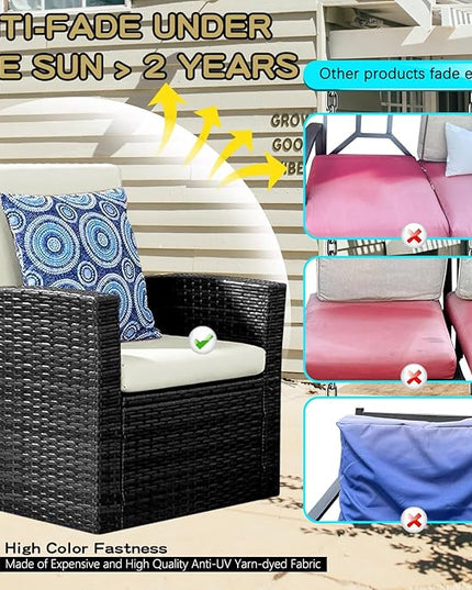 ClawsCover 8 Pack Outdoor Seat and Back Cushions Replacement Covers Fit for 4 Pieces 4-Seater Wicker Rattan Patio Furniture Conversation Set Sectional Couch,Cream-Include Cover Only - LeafyLoom