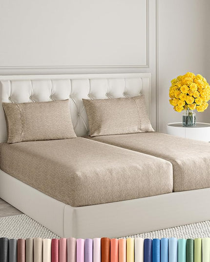 Split King Size 5 Piece Sheet Set - Comfy Breathable & Cooling Sheets - Hotel Luxury Bed Sheets for Women, Men, Kids & Teens - Deep Pockets, Soft & Wrinkle Free Sheets - Heathered Beige Bed Sheets - LeafyLoom
