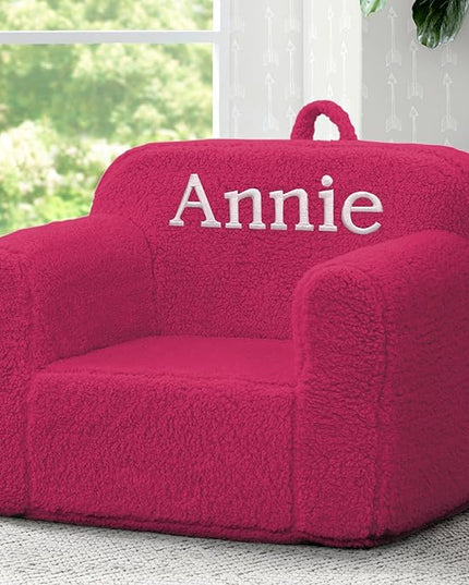 Delta Children Personalized Sherpa Cozee Chair - Customize with Name – Foam Kids Chair for Ages 18 Months and Up, Hot Pink - LeafyLoom
