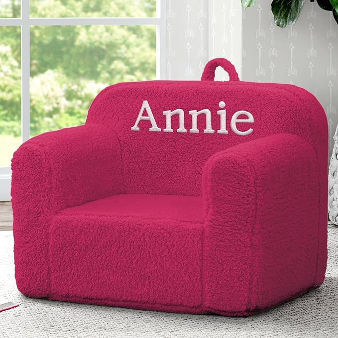 Delta Children Personalized Sherpa Cozee Chair - Customize with Name – Foam Kids Chair for Ages 18 Months and Up, Hot Pink - LeafyLoom