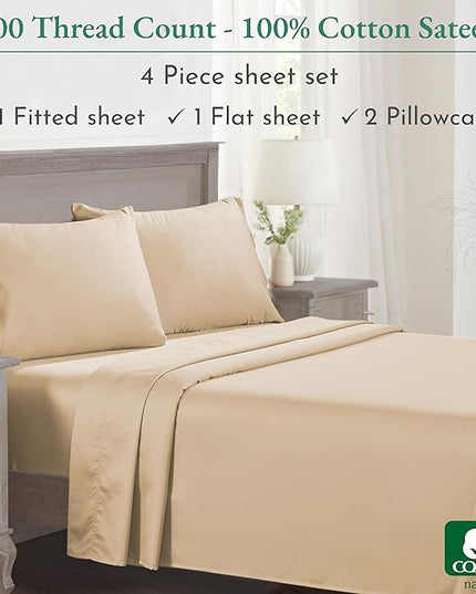 California Design Den 100% Cotton Full Sheet Set, 600 Thread Count Sateen, Soft, Cooling Bed Sheet with Deep Pockets, Hotel-Quality Bedding Sheets & Pillowcases - Beige - LeafyLoom