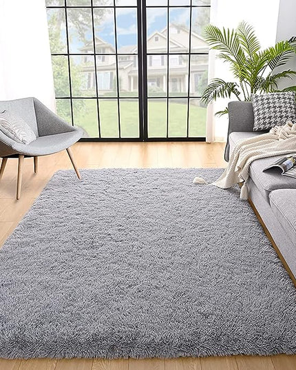 YOBATH Fluffy Shaggy Area Rugs 6x9 for Living Room Bedroom, Soft Fuzzy Shag Rugs Plush Carpet, Furry Bedside Rug for Kids Baby Girl Room Nursery Décor, Grey - LeafyLoom