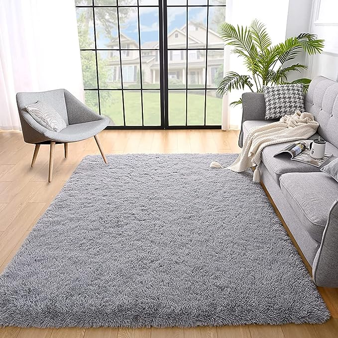 YOBATH Fluffy Shaggy Area Rugs 6x9 for Living Room Bedroom, Soft Fuzzy Shag Rugs Plush Carpet, Furry Bedside Rug for Kids Baby Girl Room Nursery Décor, Grey - LeafyLoom