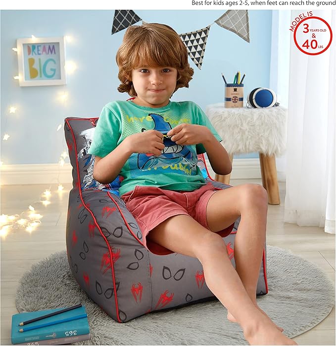 Idea Nuova Marvel Spiderman Toddler Nylon Bean Bag Chair with Piping & Top Carry Handle, Large - LeafyLoom