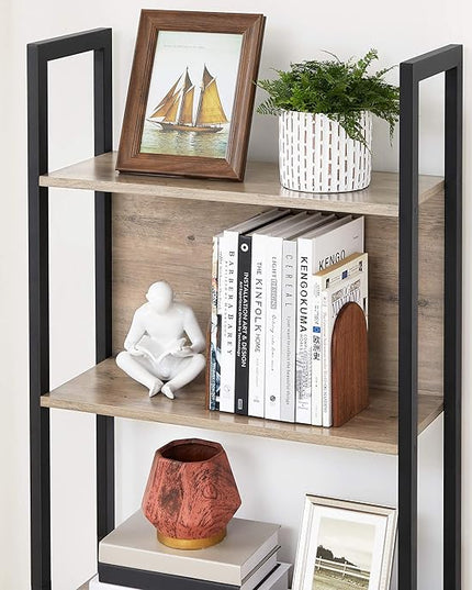 VASAGLE 5-Tier Bookshelf, Book Shelf, Industrial Bookcase, with Steel Frame, for Living Room, Home Office, Bedroom, 9.4 x 24.4 x 65 Inches, Greige and Black ULLS025B02 - LeafyLoom