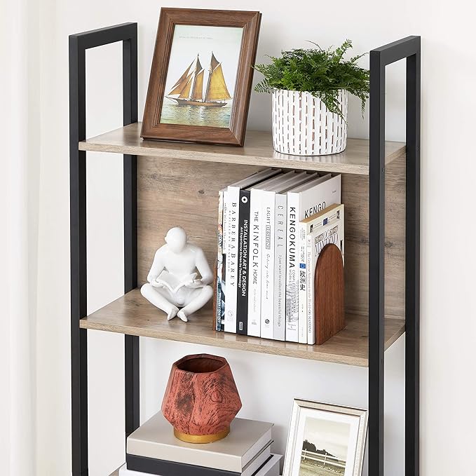 VASAGLE 5-Tier Bookshelf, Book Shelf, Industrial Bookcase, with Steel Frame, for Living Room, Home Office, Bedroom, 9.4 x 24.4 x 65 Inches, Greige and Black ULLS025B02 - LeafyLoom