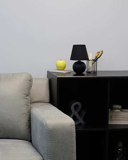 Simple Designs LT2008-BLK Mini Ceramic Globe Table Lamp with Matching Fabric Shade, Black - LeafyLoom
