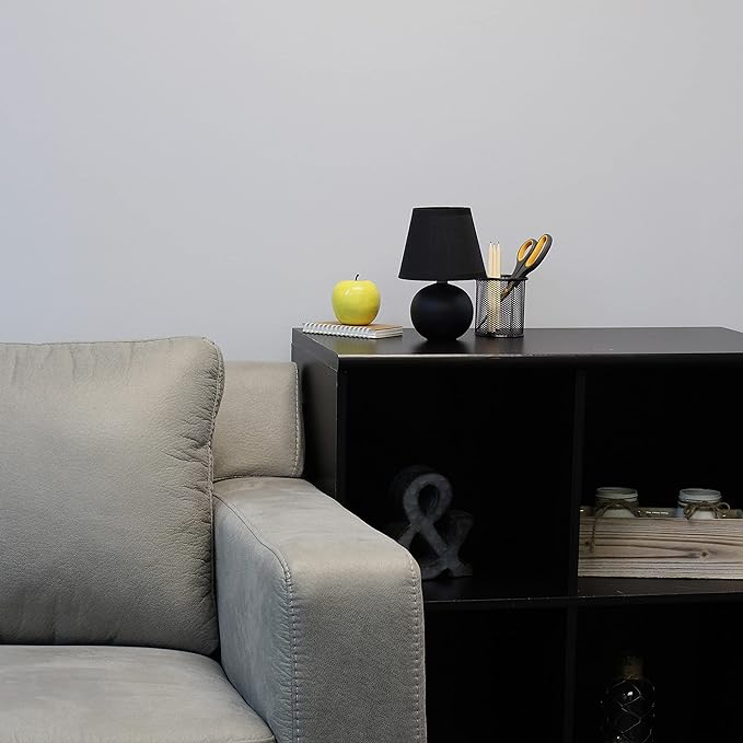 Simple Designs LT2008-BLK Mini Ceramic Globe Table Lamp with Matching Fabric Shade, Black - LeafyLoom