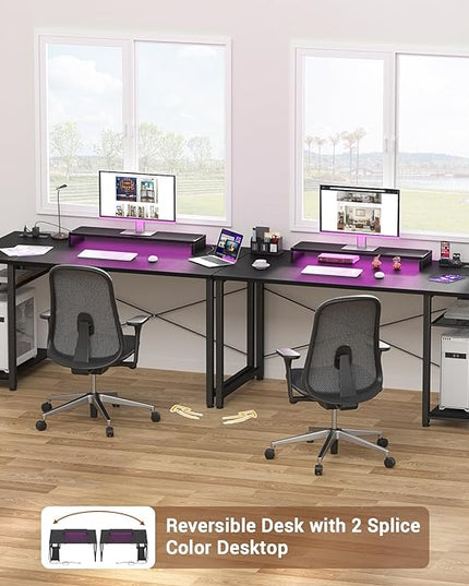 armocity Computer Desk with LED Lights, Gaming Desk with Power Outlet and USB, 40 Reversible Laptop Table with Moveable Monitor Stand, Small Desk for Small Spaces, Office, Gaming Room, Black - LeafyLoom