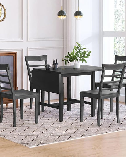 NicBex Dining Table Set for 4 Kitchen Table Set 5-Piece Wood Square Drop Leaf Breakfast Nook Extendable Dining Table Set with 4 Ladder Back Chairs for Small Places, Gray - LeafyLoom