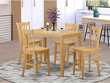 East West Furniture YAGR5-OAK-W 5 Piece Kitchen Counter Height Dining Table Set Includes a Rectangle Dining Room Table and 4 Wooden Seat Chairs, 30x48 Inch, Oak - LeafyLoom