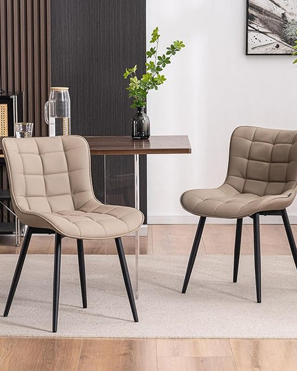 YOUTASTE Khaki Dining Chairs Set of 2 PU Leather Upholstered Modern Armless Dining Room Chair with Back Metal Legs Kitchen Dinner Accent Guest Chairs for Vanity Reception Waiting Room - LeafyLoom
