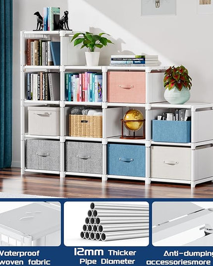 Mavivegue Bookshelf,15 Cube Storage Organizer,Book Shelf Organizer,Tall Bookcase Shelf,Book Cases/Shelves,Cubbies Closet Storage Organizer Shelves for Bedroom,Living Room,Home,Office-White - LeafyLoom