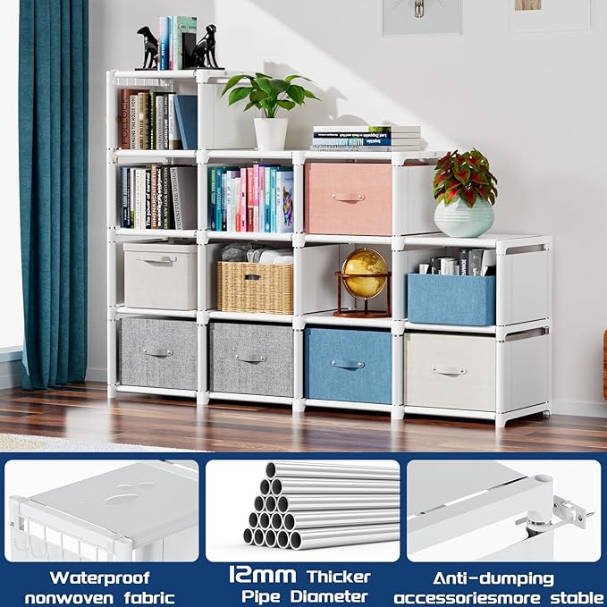 Mavivegue Bookshelf,15 Cube Storage Organizer,Book Shelf Organizer,Tall Bookcase Shelf,Book Cases/Shelves,Cubbies Closet Storage Organizer Shelves for Bedroom,Living Room,Home,Office-White - LeafyLoom