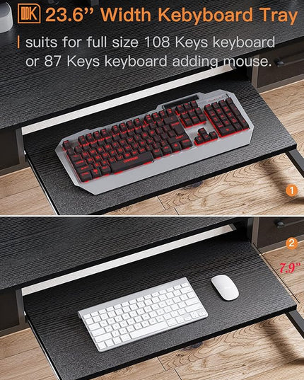 ODK Computer Desk Study Table, 63 Inch Office Desk with Drawers and Keyboard Tray, Study Desk Work Desk with Monitor Shelf, Writing Desk with Storage for Home Office, Black - LeafyLoom