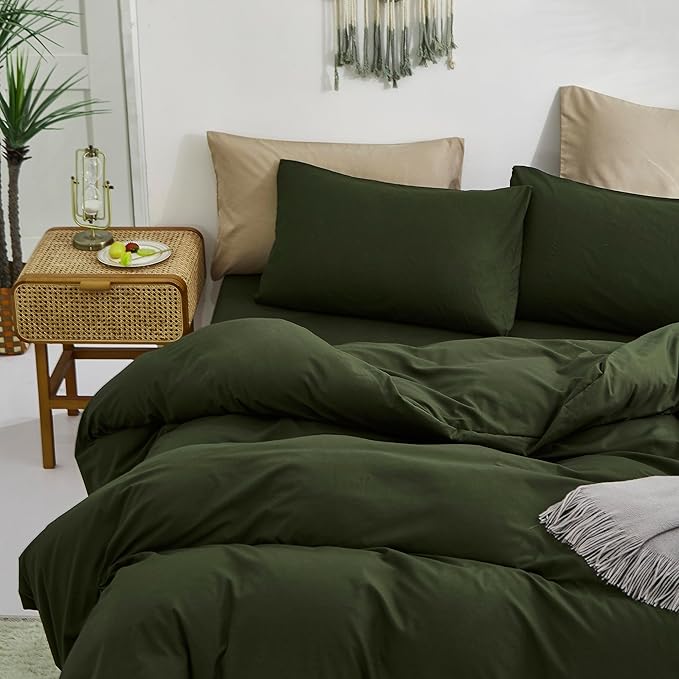 Army Green Comforter Queen Dark Green Bedding Set Olive Green Comforter Set Queen Men Breathable 3 PCs Comforter Set 1 Queen Comforter (90x90 inches) with 2 Pillowcases (20x26 inches) - LeafyLoom