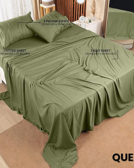 Utopia Bedding Queen Bed Sheets Set - 4 Piece Bedding - Brushed Microfiber - Shrinkage and Fade Resistant - Easy Care (Queen, Olive) - LeafyLoom