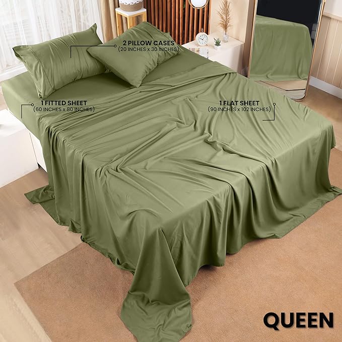 Utopia Bedding Queen Bed Sheets Set - 4 Piece Bedding - Brushed Microfiber - Shrinkage and Fade Resistant - Easy Care (Queen, Olive) - LeafyLoom