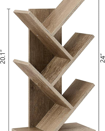 Hoctieon 4 Tier Tree Bookshelf, 4 Shelf Bookcase, Modern Book Storage, Free Standing Tree Bookcase, Utility Organizer Shelves for Home Office, Living Room, Bedroom, Greige - LeafyLoom