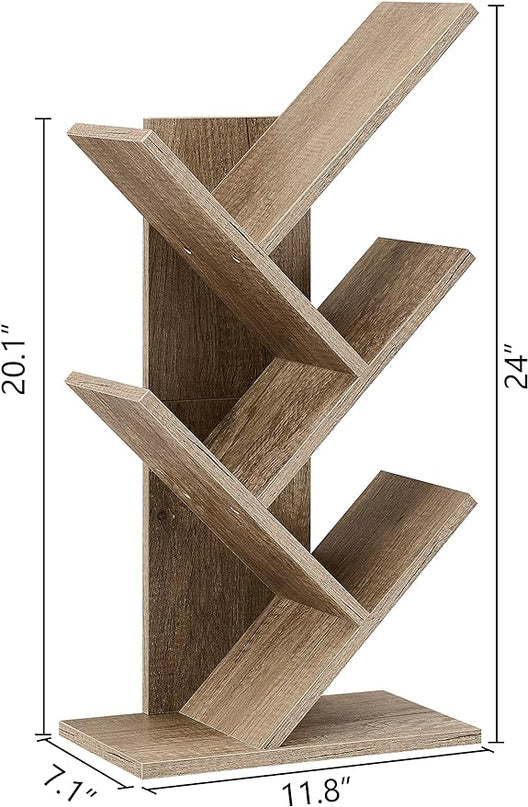 Hoctieon 4 Tier Tree Bookshelf, 4 Shelf Bookcase, Modern Book Storage, Free Standing Tree Bookcase, Utility Organizer Shelves for Home Office, Living Room, Bedroom, Greige - LeafyLoom