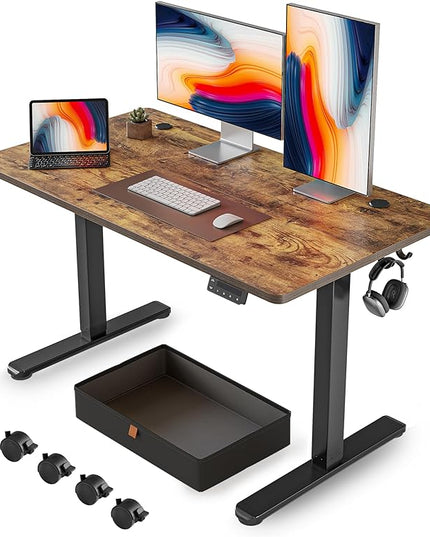FEZIBO 48 x 24 Inches Standing Desk with Drawer, Adjustable Height Electric Stand up Desk with Storage, Sit Stand Home Office Desk, Ergonomic Computer Desk, Rustic Brown - LeafyLoom