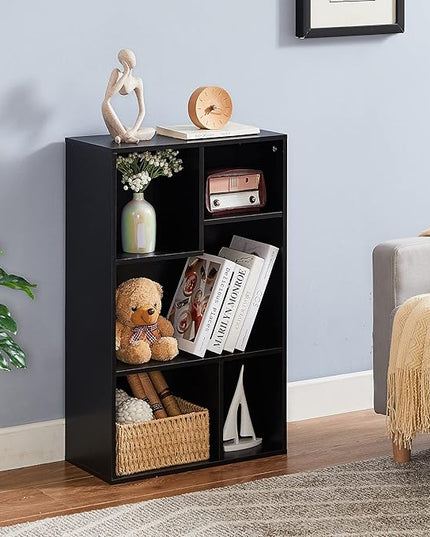 VECELO Modern Bookshelf, 5 Cube Shelf, Fits Tallest Hardcovers, Horizontal Available, Storage Organzier for Home Office, Matte Black - LeafyLoom