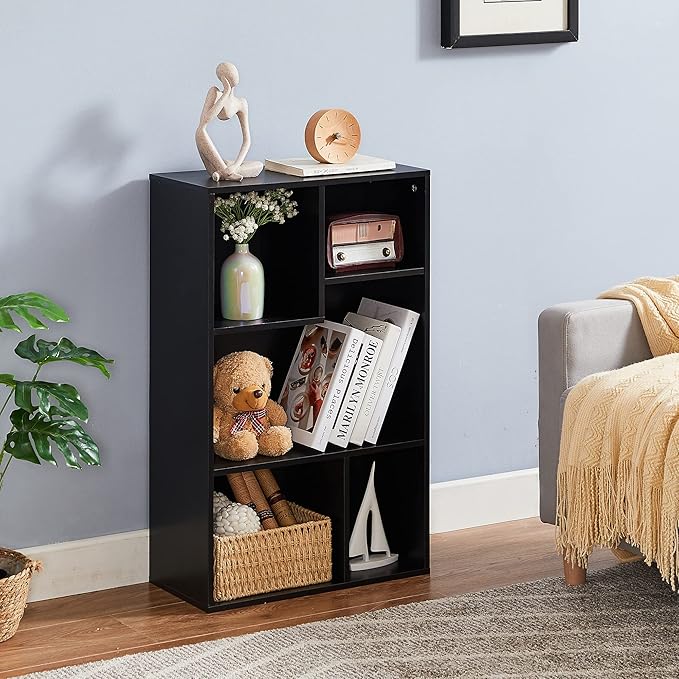 VECELO Modern Bookshelf, 5 Cube Shelf, Fits Tallest Hardcovers, Horizontal Available, Storage Organzier for Home Office, Matte Black - LeafyLoom