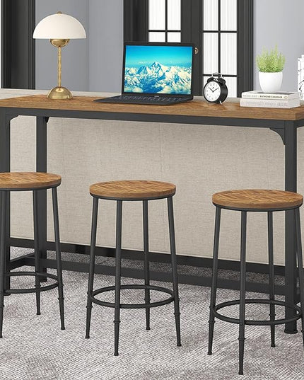 HOMYSHOPY Bar Table Set for 3, 4 Piece Console Table with 3 Stools, Counter Height Sofa Table Set with 3 Chairs for Breakfast Nook, Living Room and Apartment (Brown) - LeafyLoom